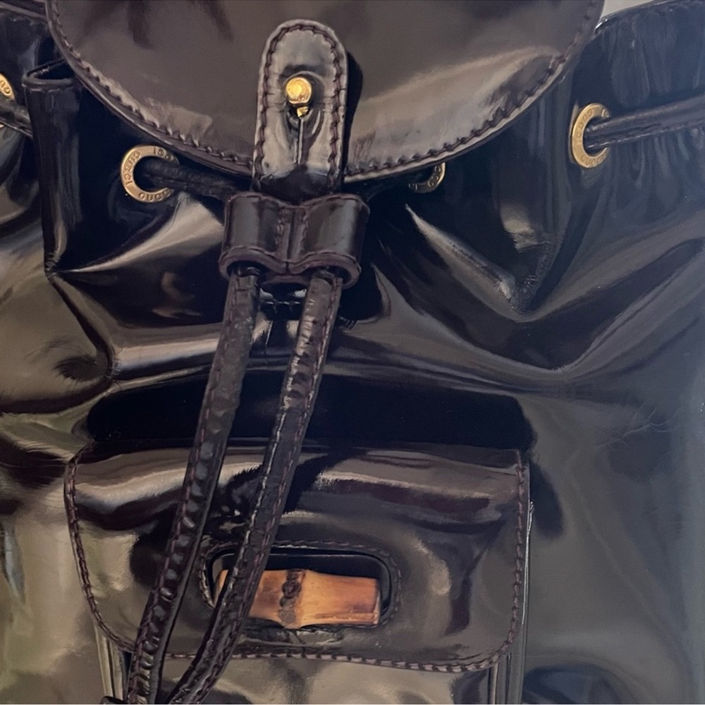 Gucci Bamboo Patent Leather Backpack Vintage
